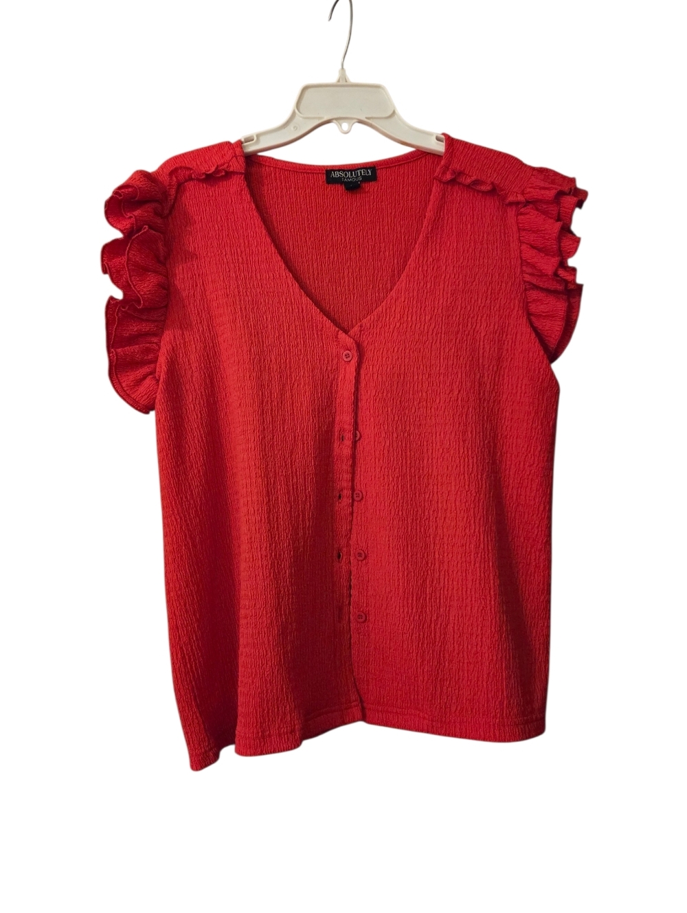 Absolutely Famous Red Flutter Sleeve Vneck Button Down Top Size Large